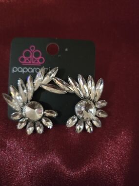 paparazzi Silver Crystal Sunburst Ear Studs